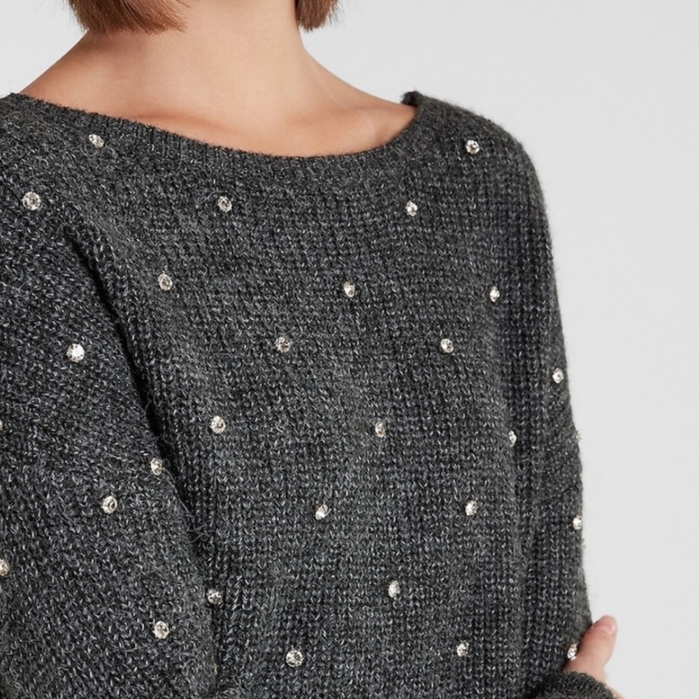 Express Embellished Rhinestone Twist Reversible Sweater - Picture 3 of 8
